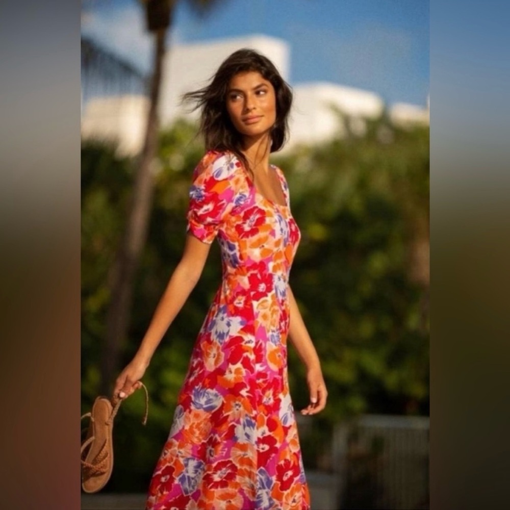 L Space Alissa Super Bloom Floral Midi Dress in MEDIUM, NWT, Pink/Orange/Red